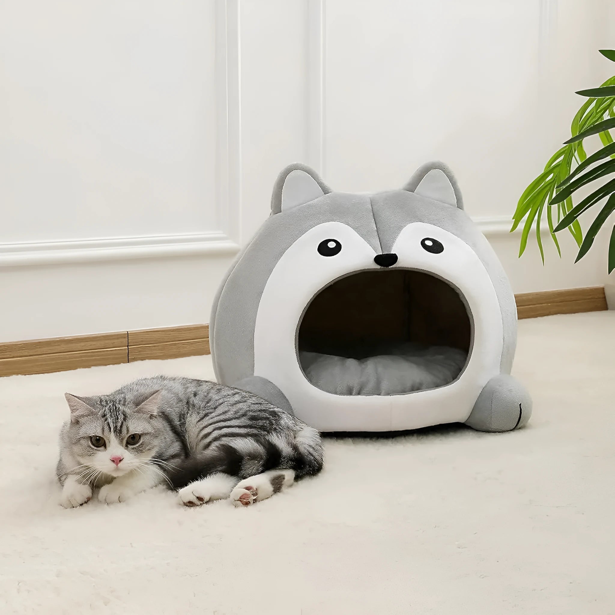 Indoor Fox-shaped Cat Bed with Hole and Removable Cushion for Dogs and Cats in Cloth Material Available in S M L Sizes Pet Cushion
