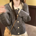 Peter Pan collar floral pattern cardigan coat in knitted polyester fabric