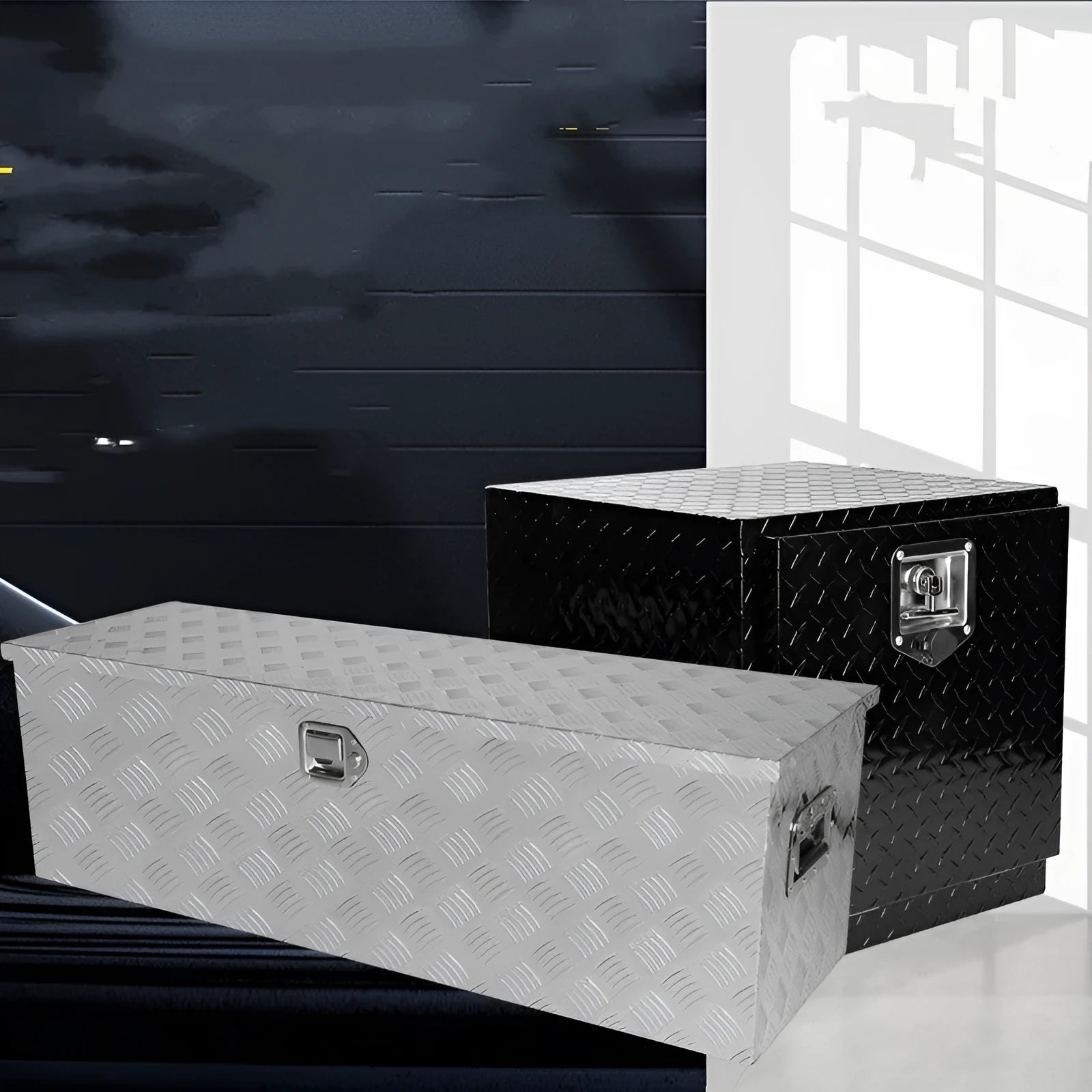 26-inch black aluminium alloy toolbox with T casting construction and lockable latches