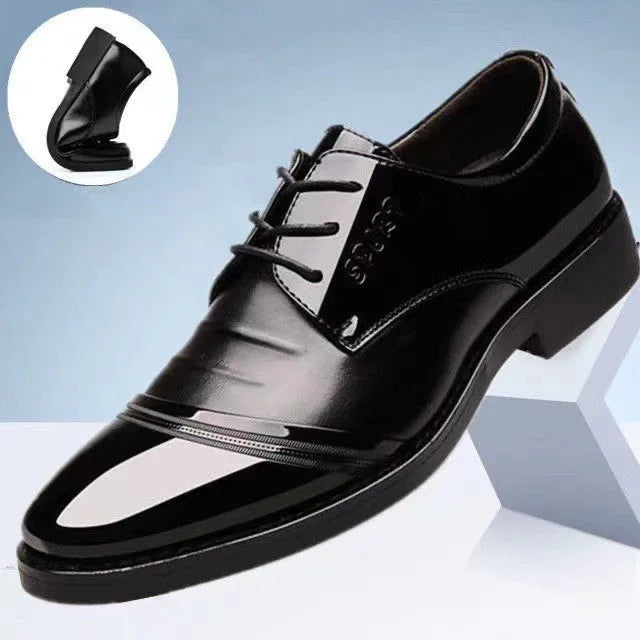 Men's casual Korean pointed PU leather shoes with stitching detail and rubber sole