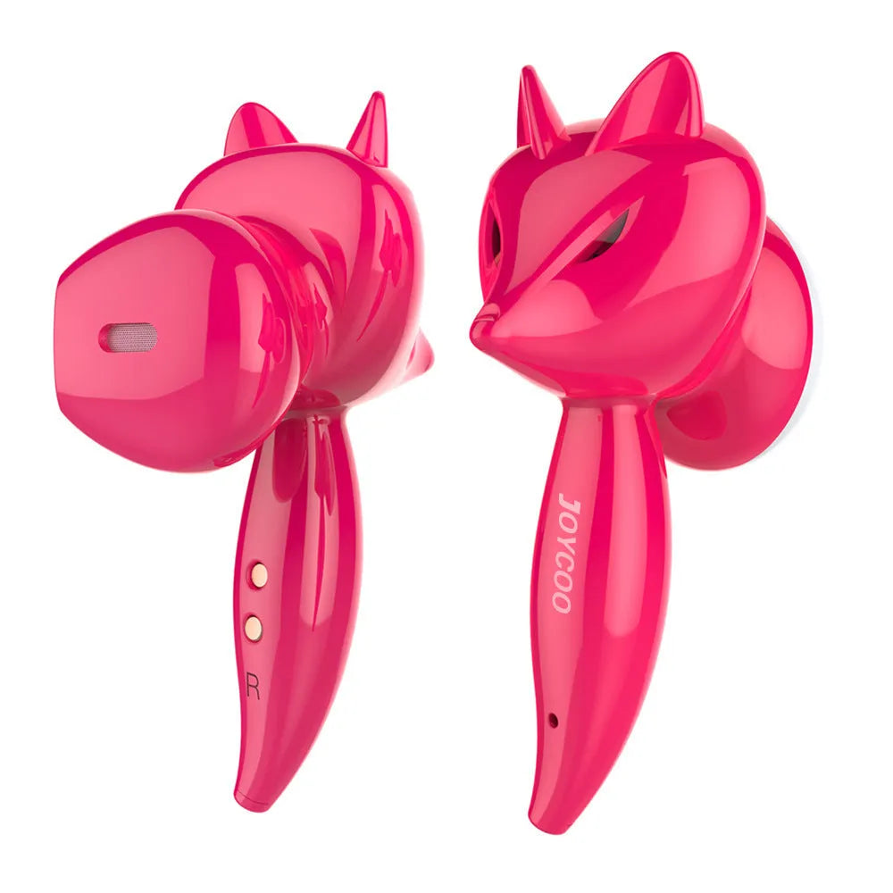 Cartoon fox Bluetooth wireless headset in red with double stereo earbuds