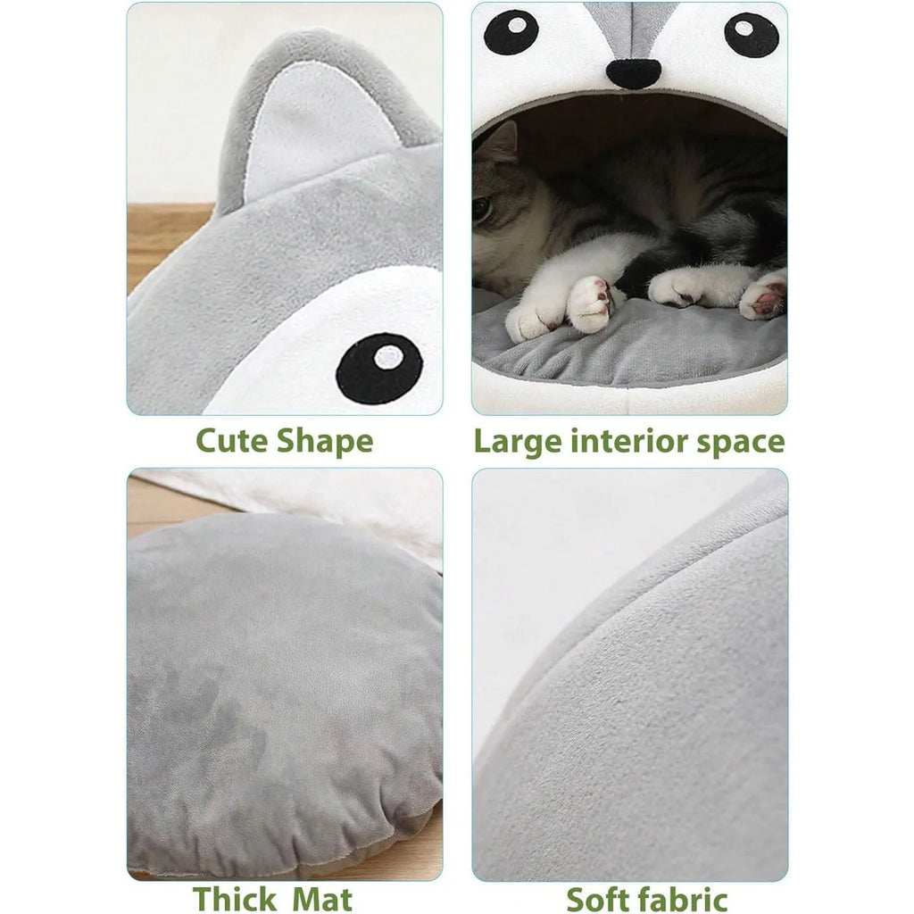 Indoor Fox-shaped Cat Bed with Hole and Removable Cushion for Dogs and Cats in Cloth Material Available in S M L Sizes Pet Cushion