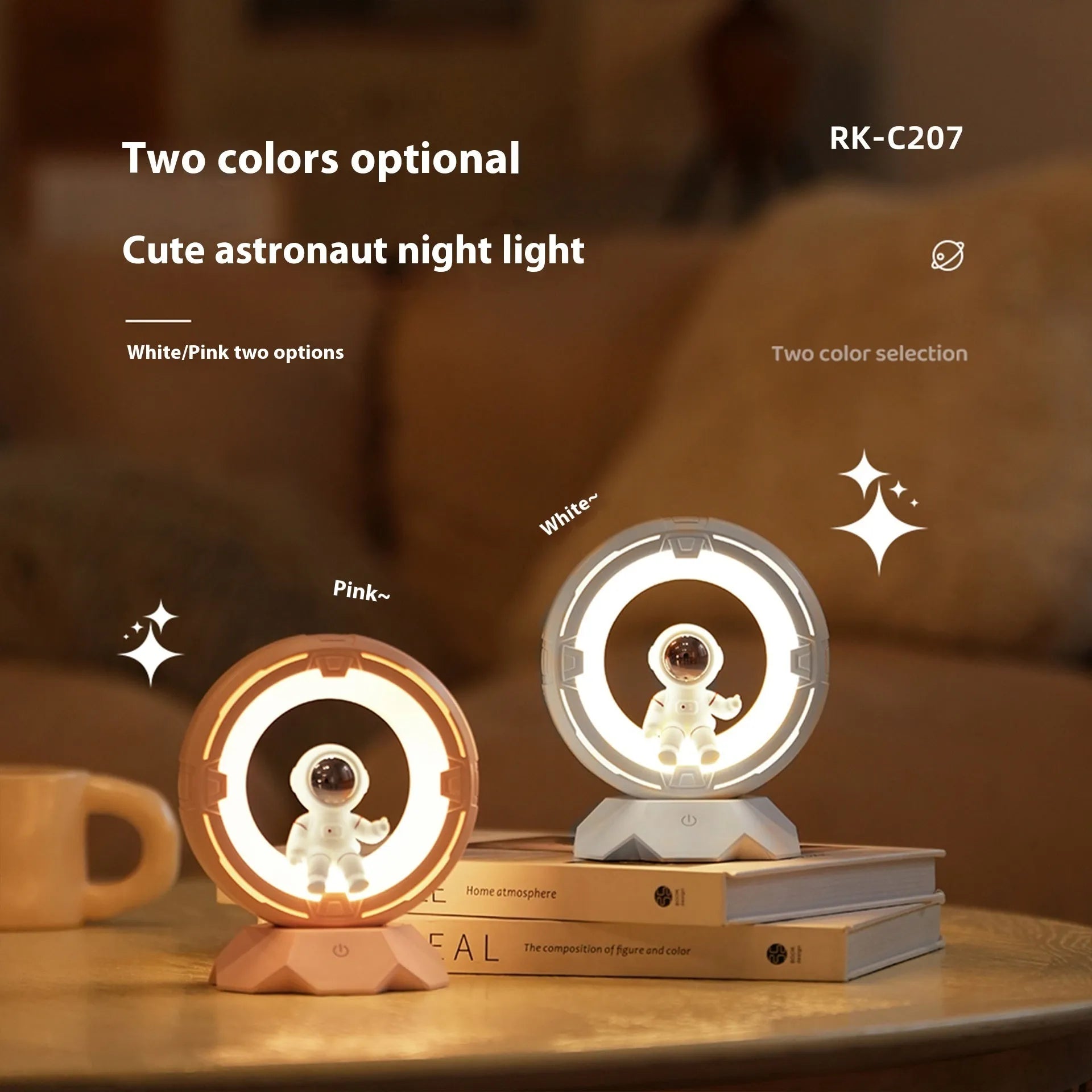 Creative Astronaut LED Small Night Lamp in white, cartoon style, 4.4W, USB Type-C powered, size 12.8x10.2x15cm