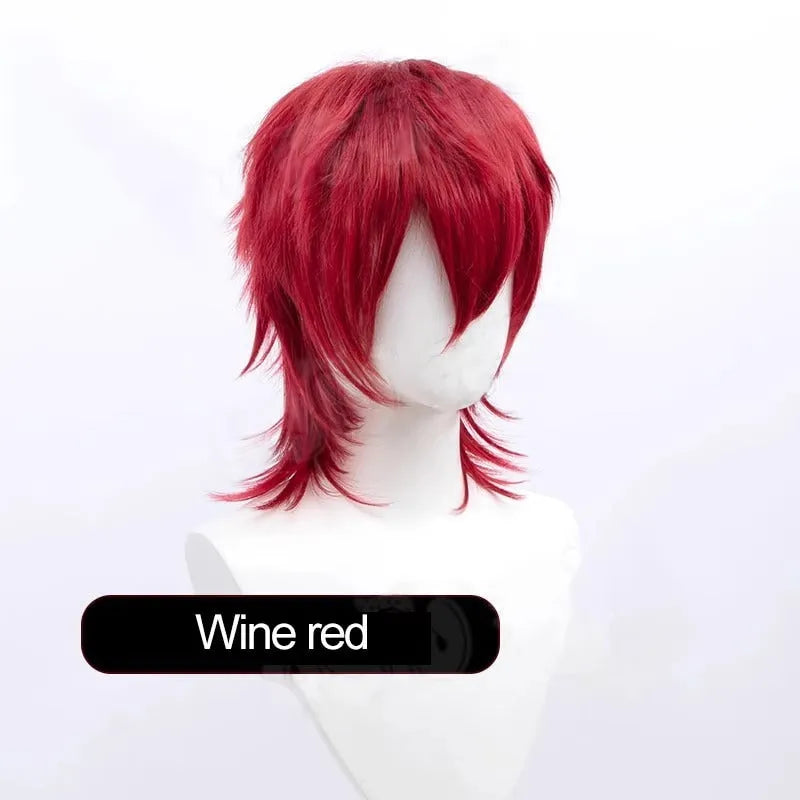 Men's short hair anime cosplay wig with lengthened anti-curling tail in high-temperature fibre