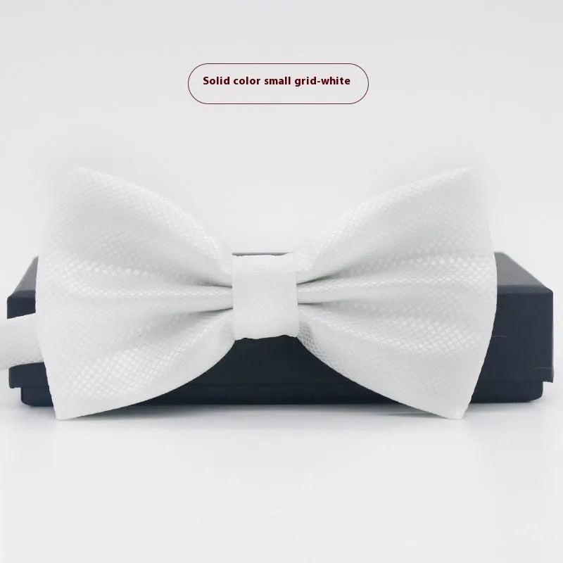Men's solid colour polyester bow tie with flat head design for formal occasions