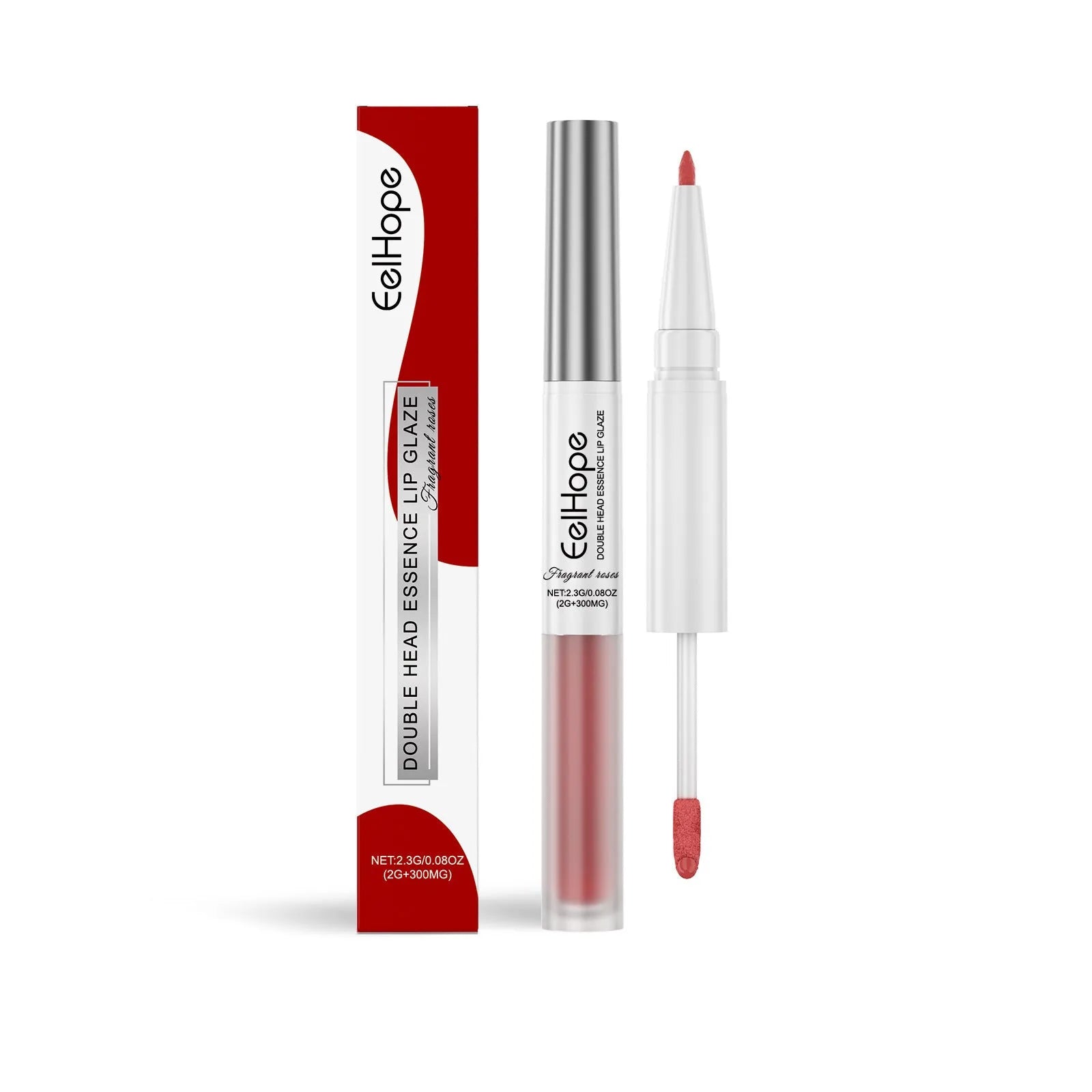 Double-headed lip liner and lip lacquer pen with included lipstick in case.