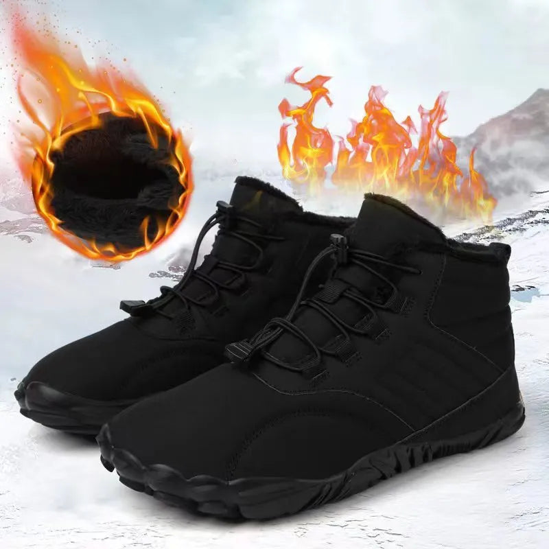 Winter slip-on boots with anti-ski rubber sole, Oxford cloth upper, and plush lining for men and women