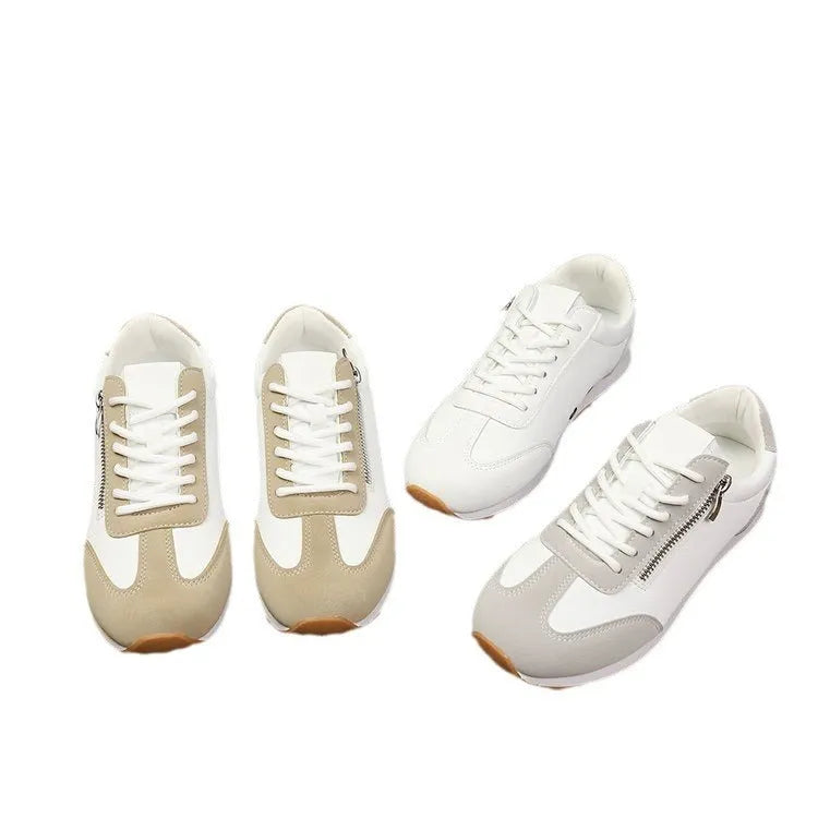 Women's flat-heeled shoes in champagne colour with a PU upper and rubber sole.