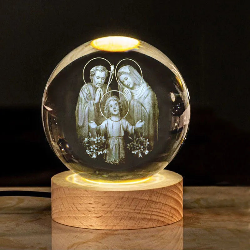 White crystal ball church desk ornament lamp with solid wood warm light base