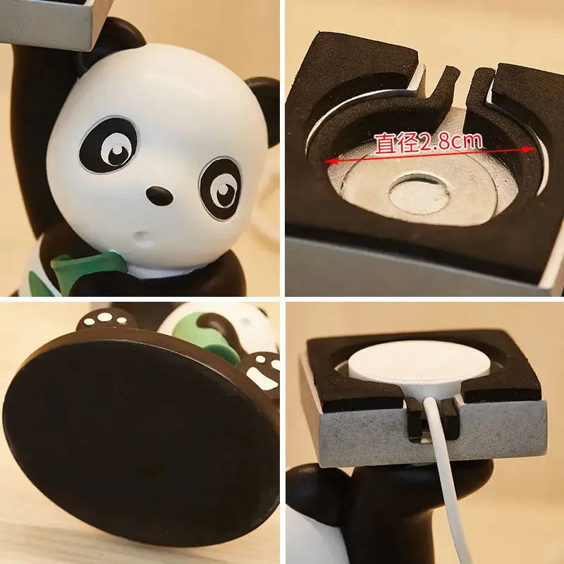 Resin cute panda phone holder small ornament in Bamboo Panda style for iWatch and phone charging bracket
