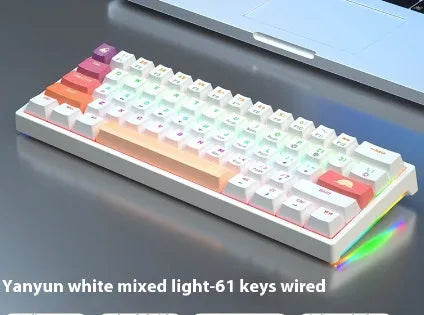 Bluish-black 61-key mechanical keyboard with hot-swappable switches on a desk