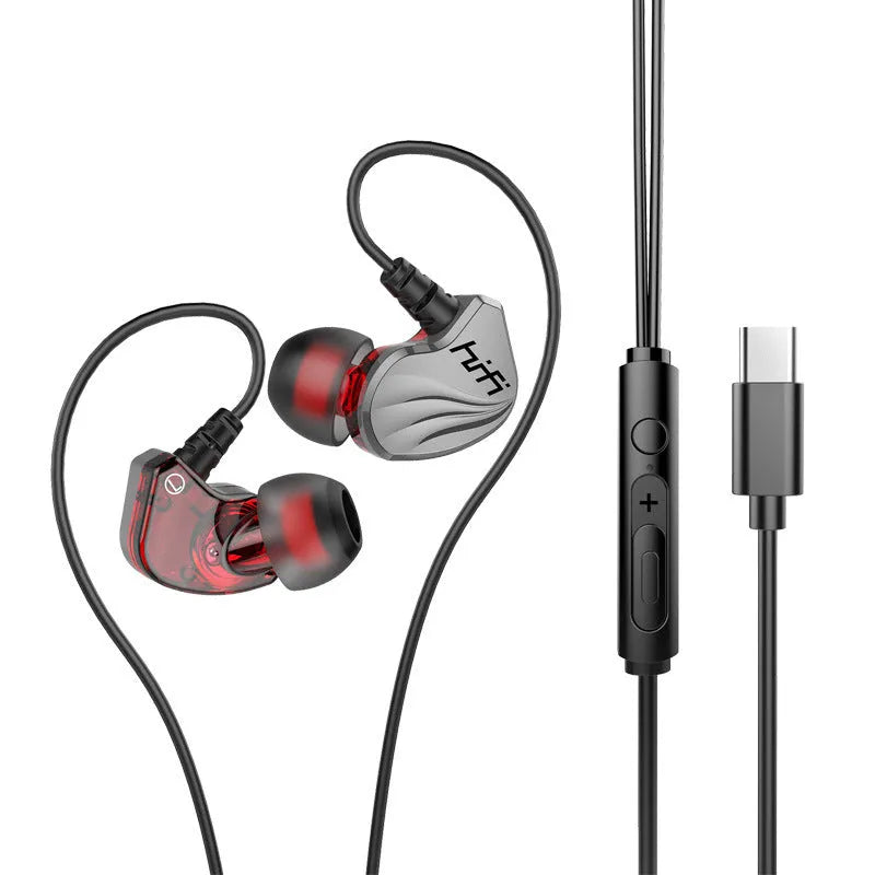 In-ear wired headphones with heavy bass, 9mm driver, 1.2m cable, in silver with 3.5mm straight plug