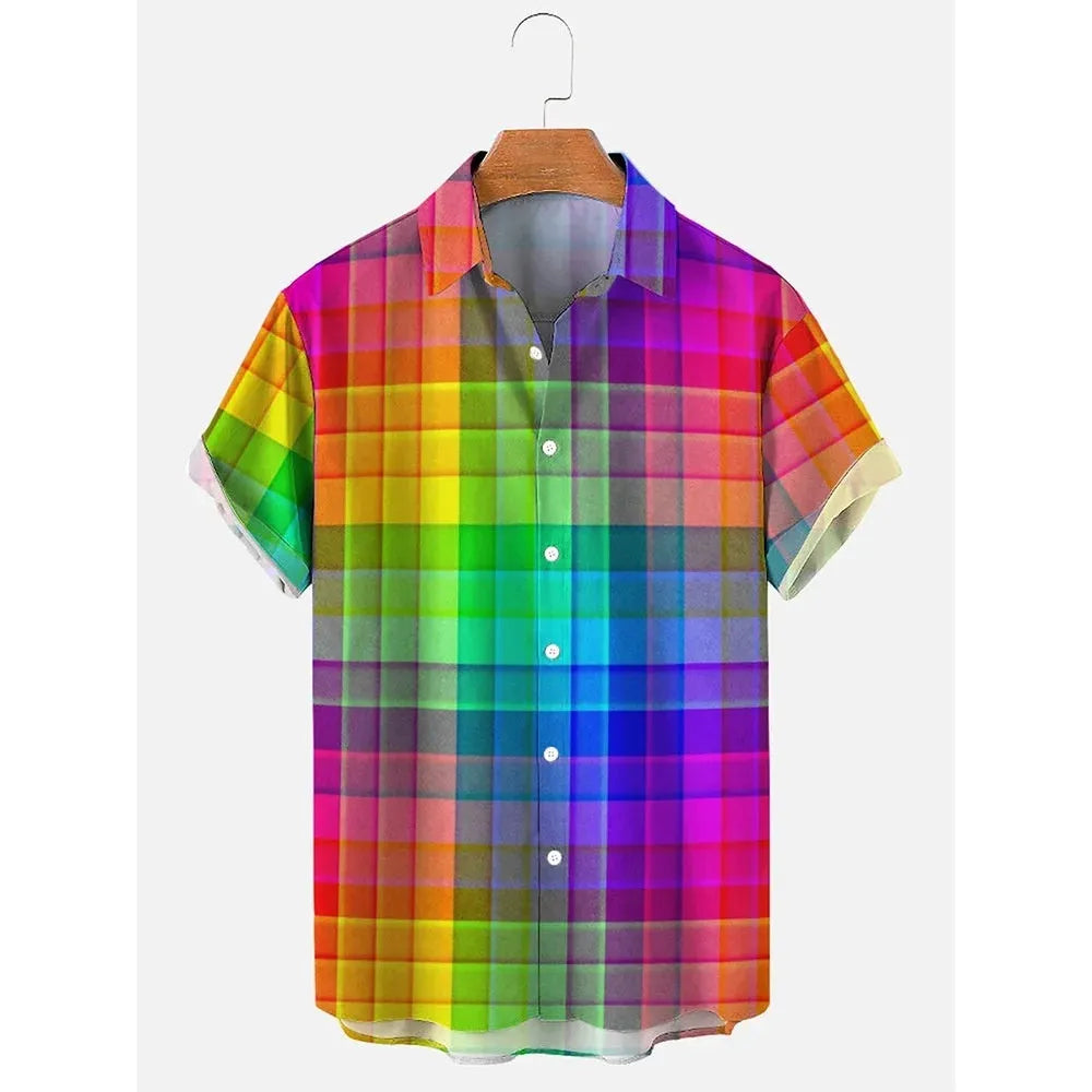 Men's striped Hawaiian shirt with button-down front and short sleeves in casual style