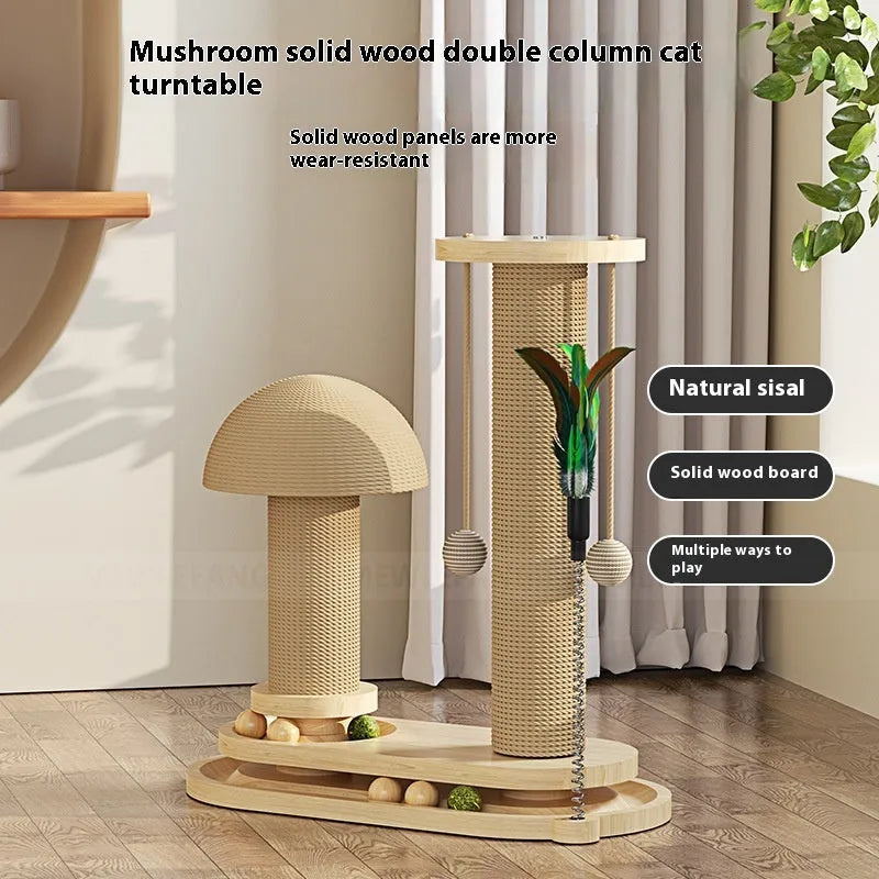 Solid wood cat turntable scratching post with oval rotating design and multiple style options