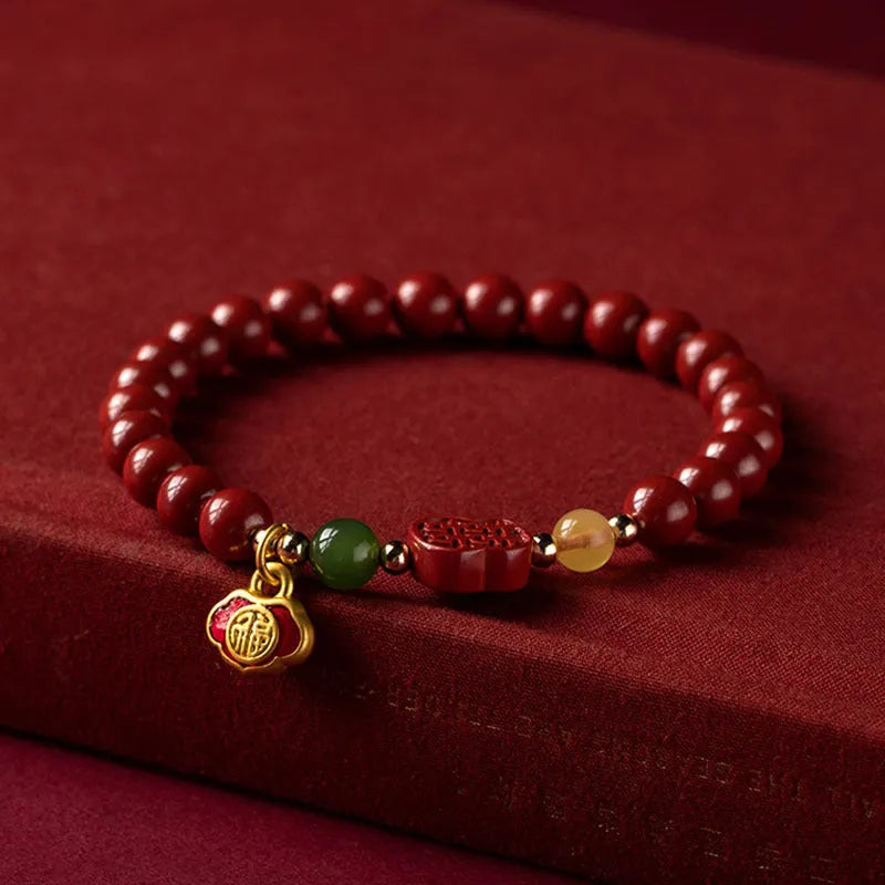 Happy Eyebrow Bracelet with emperor sandstone beads in new Chinese style, showing fu character elements