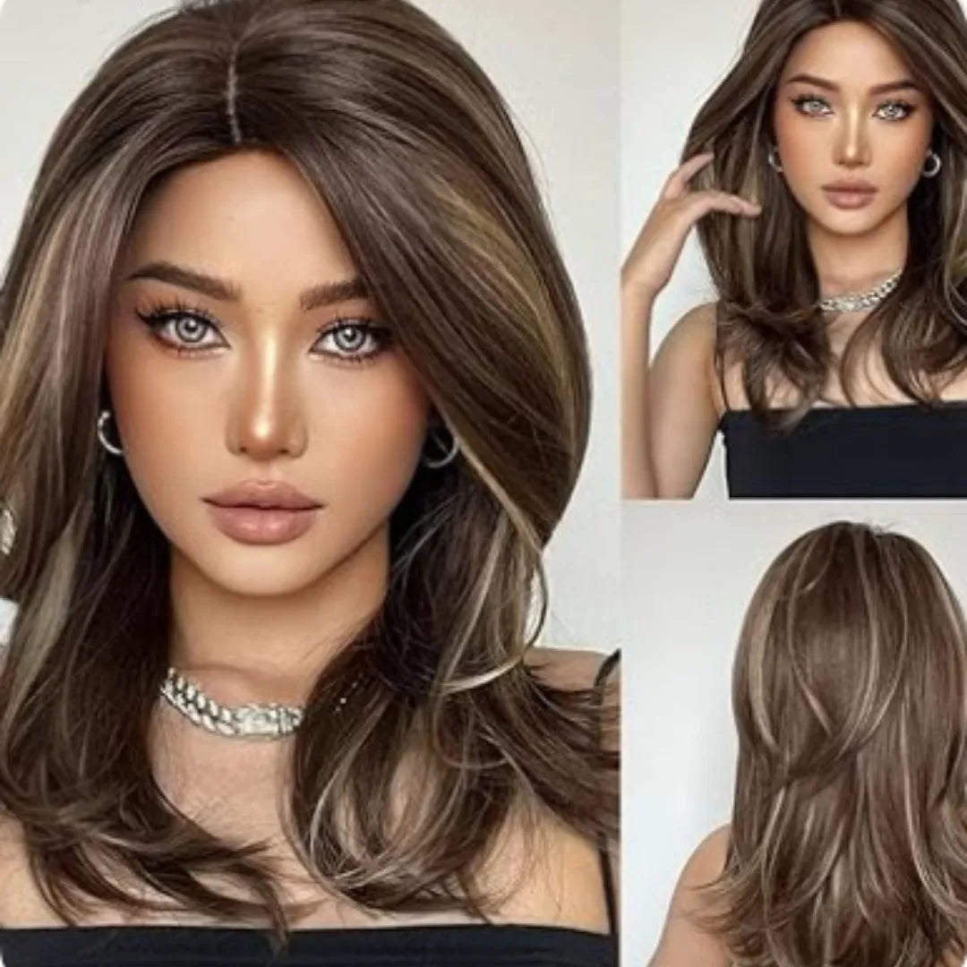 Mid-length platinum gradient colour wig with long curly hair and bangs in high-temperature chemical fibre