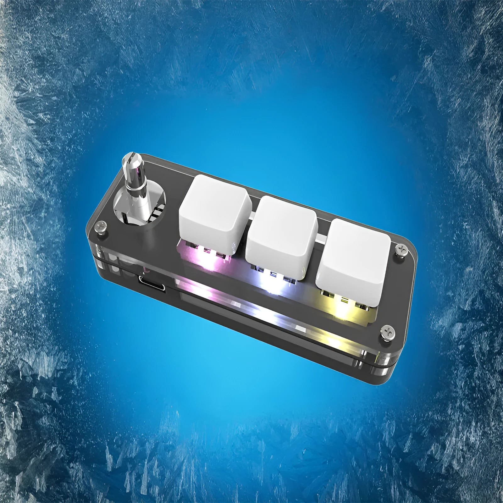 Black programmable macro keyboard with RGB backlighting and dedicated copy paste keys