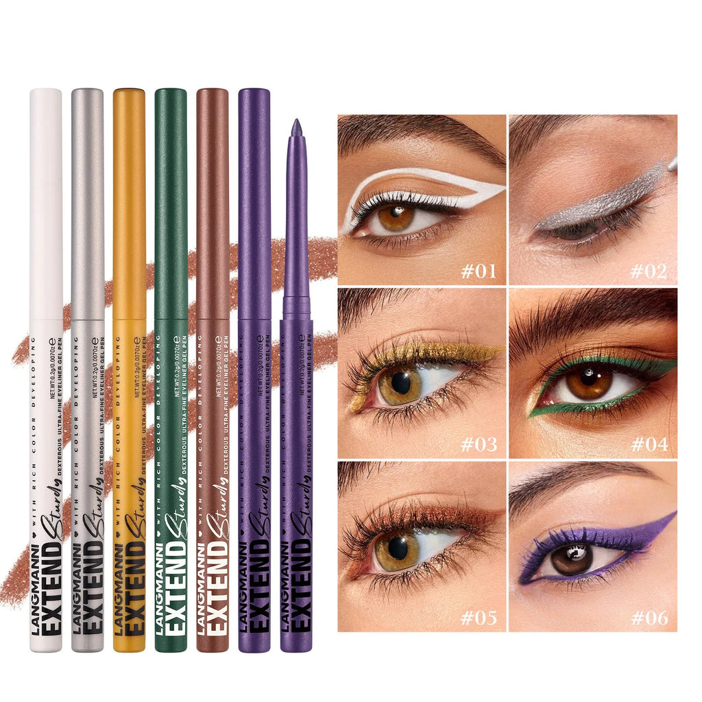 12 colourful gel glitter eyeliner pencils with waterproof formula in matte metallic pearl finishes