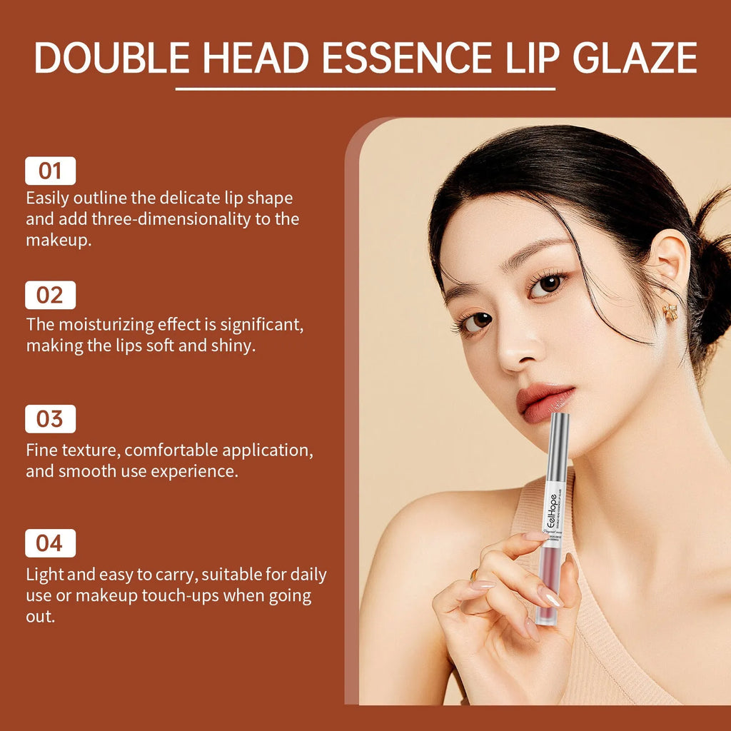 Double-headed lip liner and lip lacquer pen with included lipstick in case.