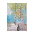 Hand-painted abstract birch forest landscape oil painting on canvas, vertical, rolled and frameless