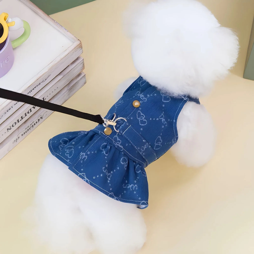 HNXD Denim princess-style dog dress in bracket skirt design for small breed spring and autumn clothing