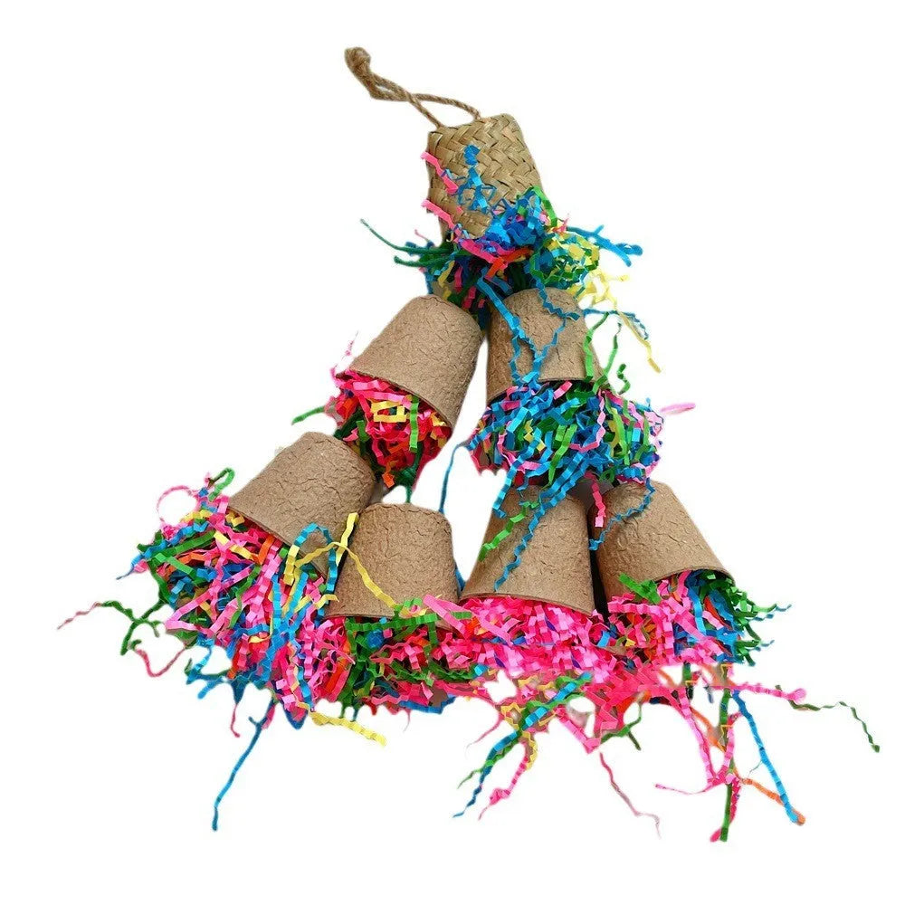 Parrot paper cup palm weaving gnawing toy hanging at 38cm height
