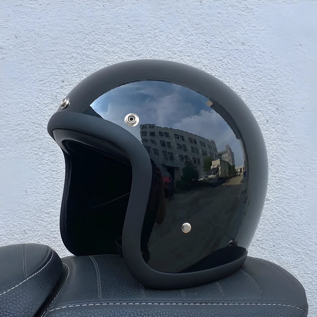 FRP retro half motorcycle helmet shown in various colours for electric bike commuting