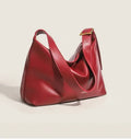 Soft collapse PU one-shoulder large capacity tote bag with sandwich pocket, 35x16.5x25cm, brown colour