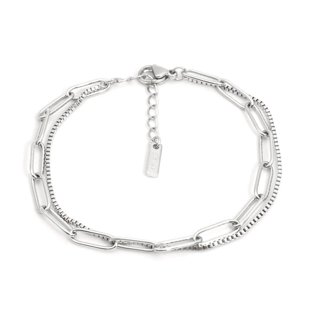 Women's double layer geometric bracelet in gold or silver with stainless steel construction