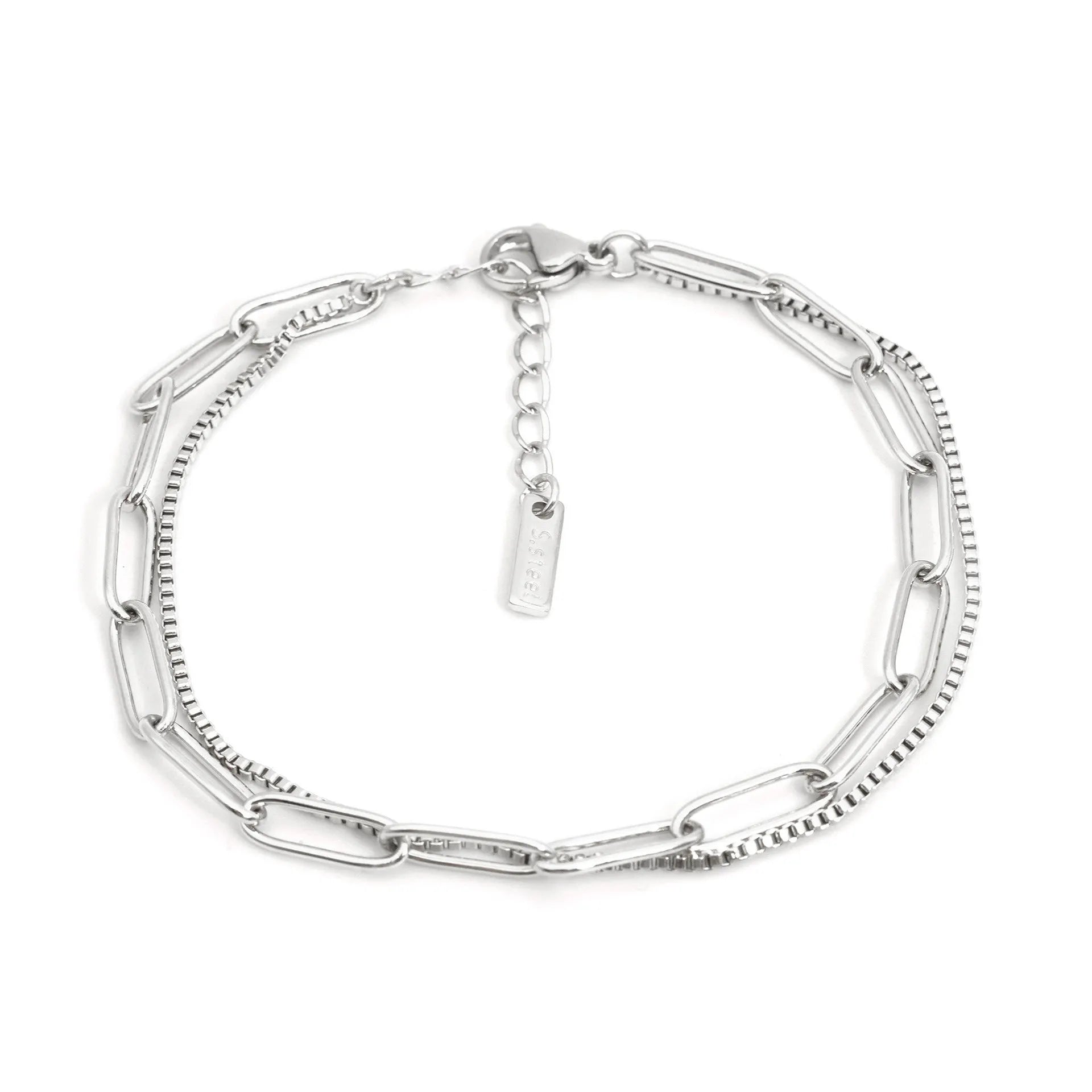 Women's double layer geometric bracelet in gold or silver with stainless steel construction
