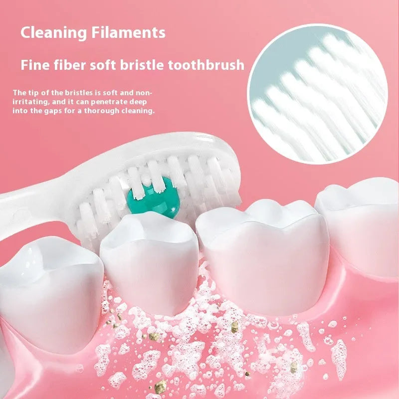 Box of 20 disposable bead toothbrushes for travel, shown with mint and peach flavour options.