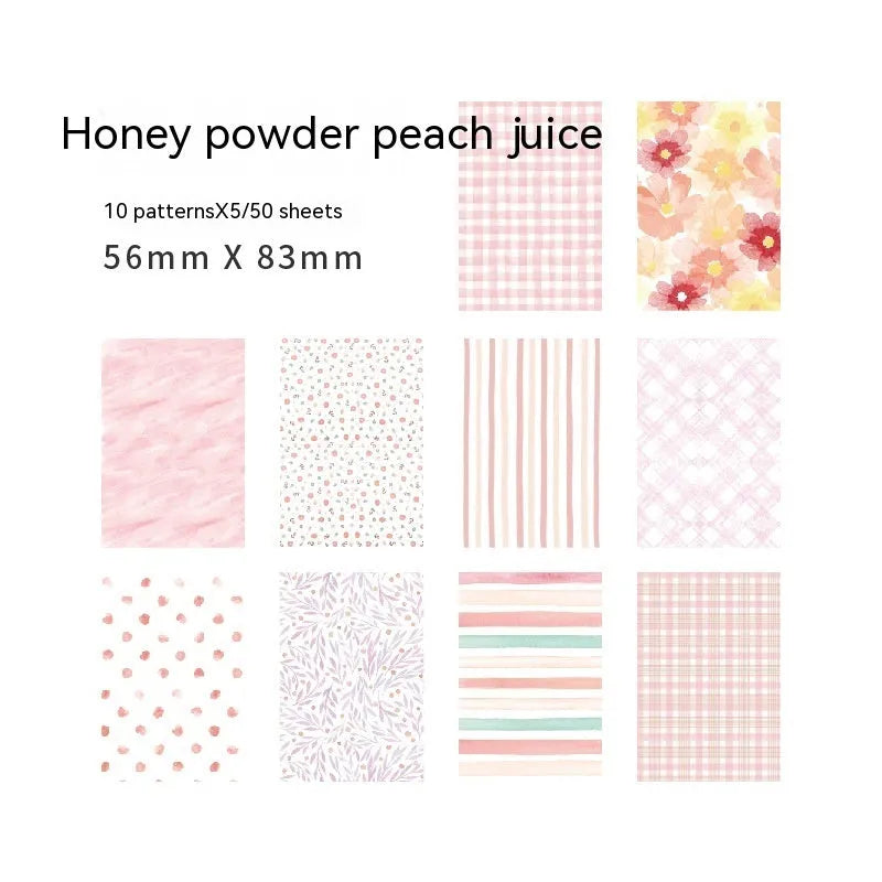 Dessert Supply Series retro collage note paper set showing ten different pastel colours on 56x83mm sheets