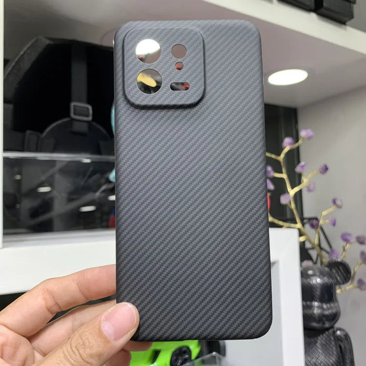Ultra-thin 600d aramid fibre phone case for Xiaomi 13 in fine grain crater matte black colour