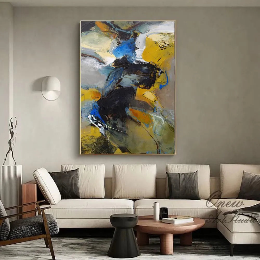 Handmade oil painting on canvas, modern abstract design, frameless and rolled, available in multiple sizes and colours