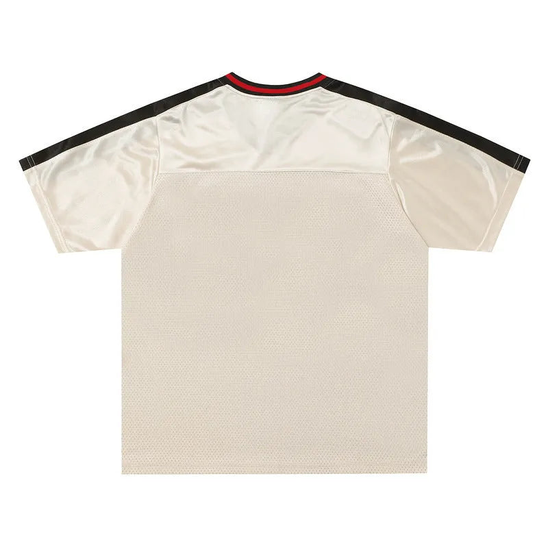 Apricot sports V-neck jersey with drop-shoulder sleeves and letter pattern in loose fit
