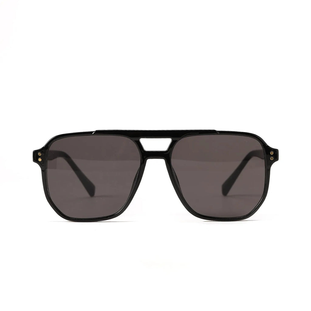 Women's square double beam fashion sunglasses in bright black all grey with full frame construction