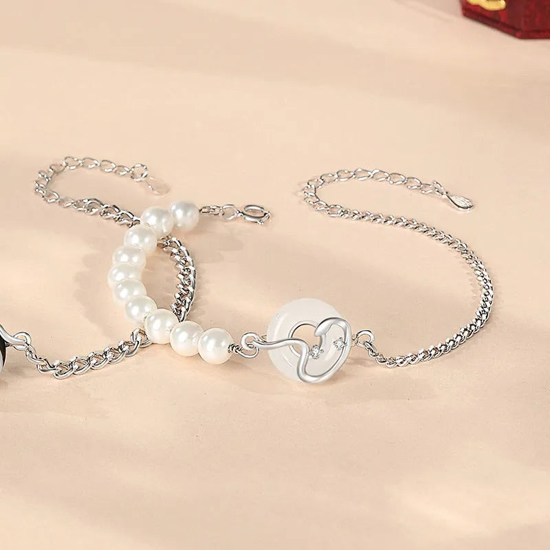 925 sterling silver couple bracelet with peace buckle clasp in New Chinese style with zodiac snake elements