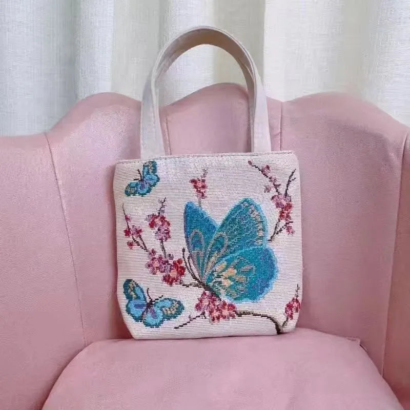 Double-sided gold wire embroidered canvas bag in small, medium, or large size.