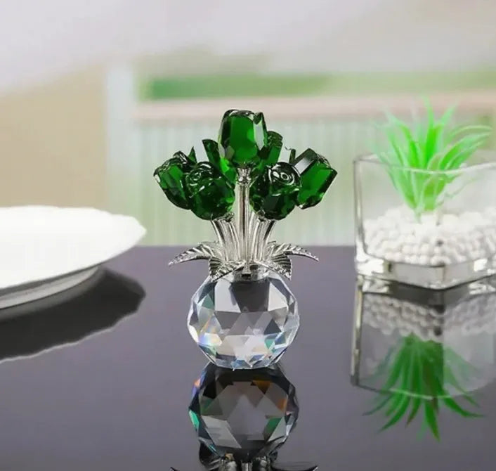 K9 crystal glass decorative rose ornament with geometric Chinese style design in multiple colour options