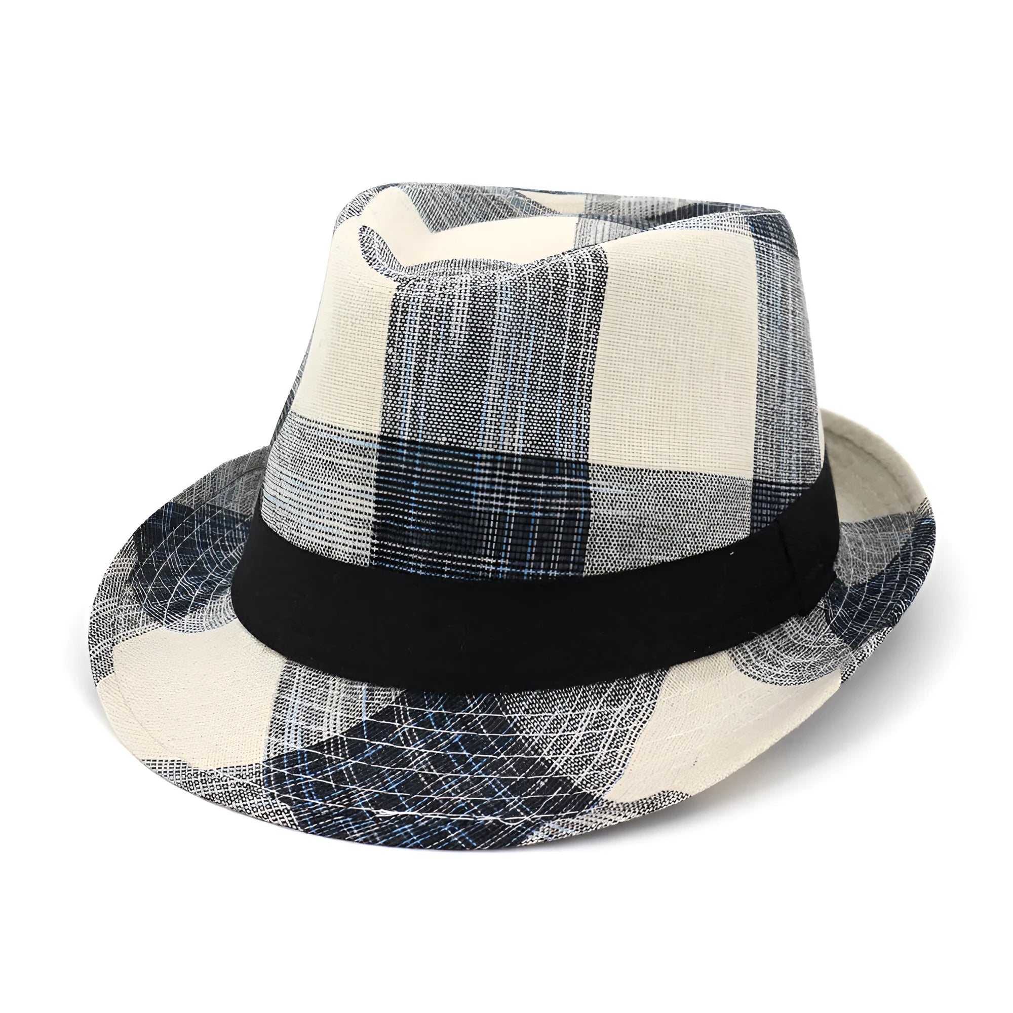 Blue straw sun hat with wide brim and bell crown for outdoor sun protection