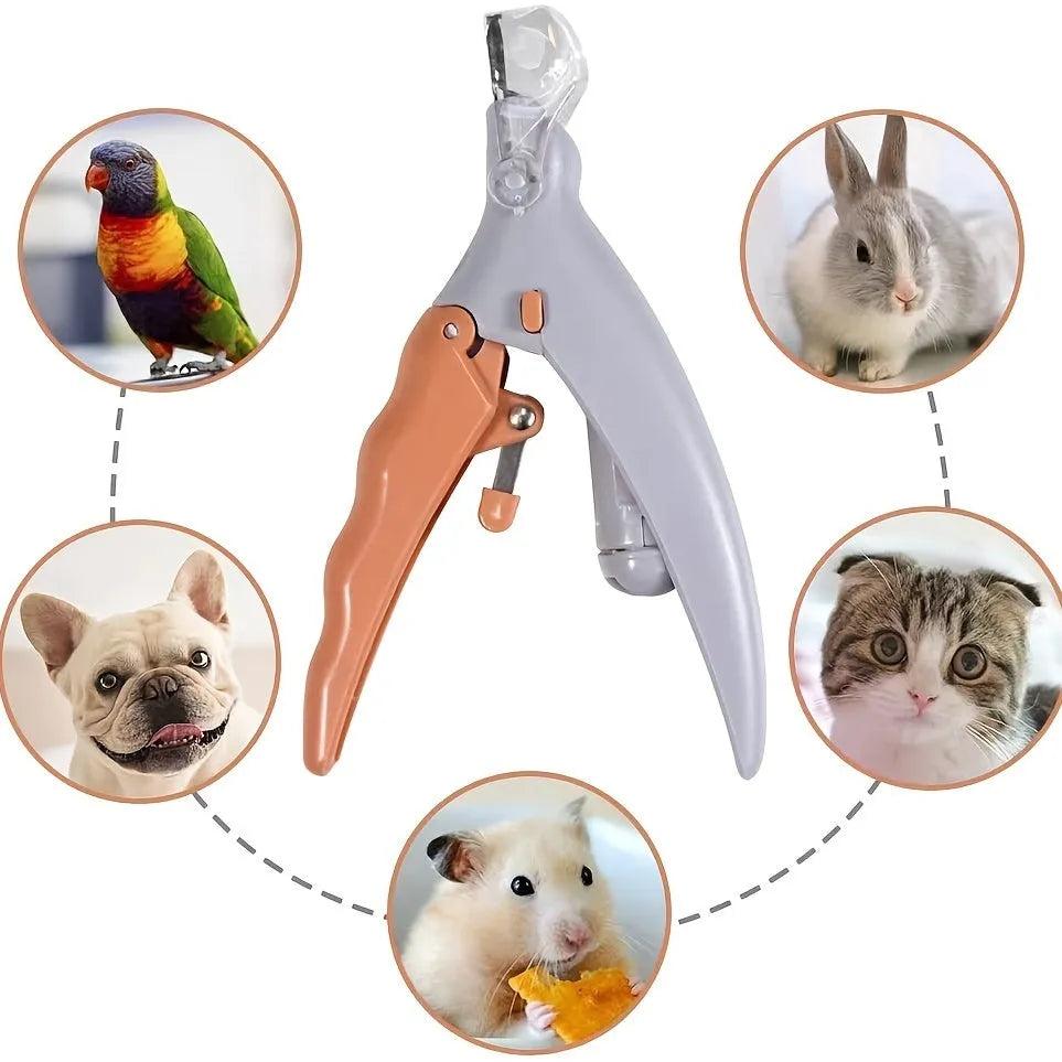 Yellow LED pet nail trimmer with magnifying glass and light-up head for trimming cat and dog nails.