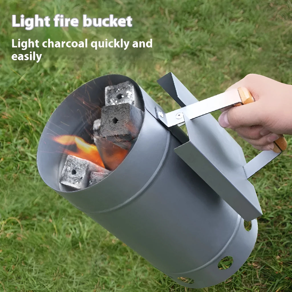 Zinc-iron alloy outdoor charcoal fire igniter with point carbon barrel style for barbecues.