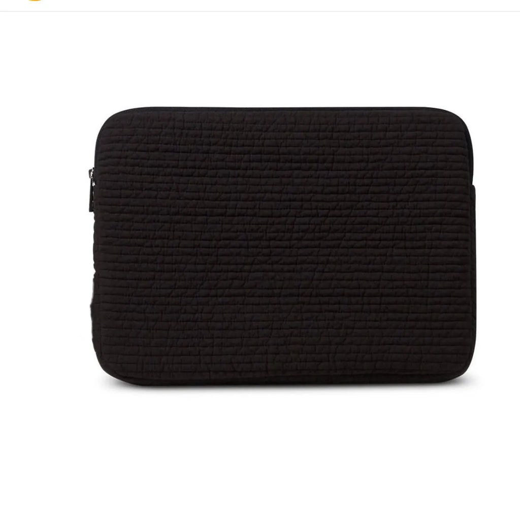 Black and white cotton cloth anti-seismic laptop sleeve or clutch bag for tablets, shown in three size options.
