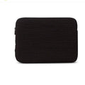 Black and white cotton cloth anti-seismic laptop sleeve or clutch bag for tablets, shown in three size options.