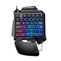 Black one-handed gaming keyboard with programmable shortcut keys and integrated hand rest for left-handed battle royale gamers