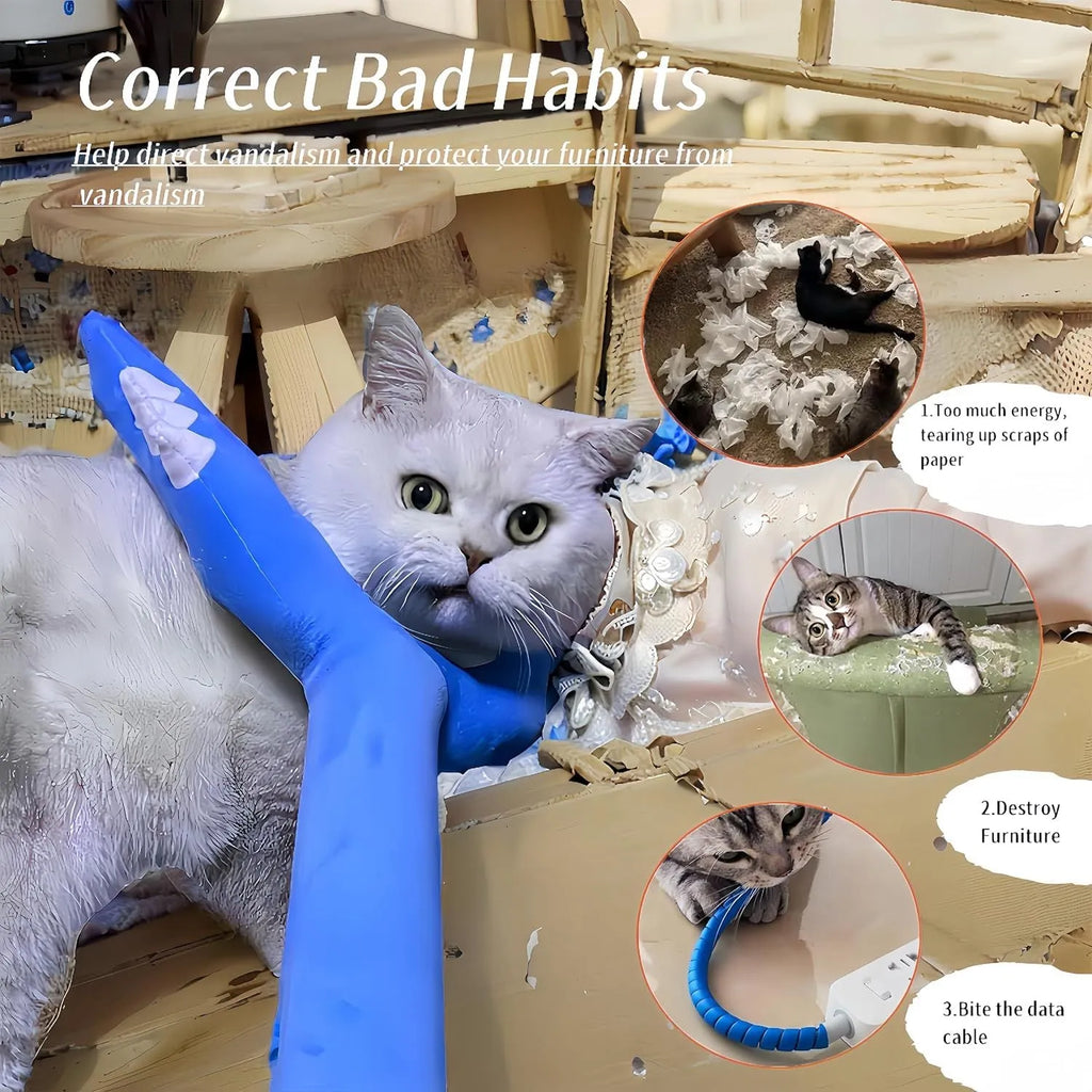 70cm blue plush cat wand toy with foam-filled front section for interactive play