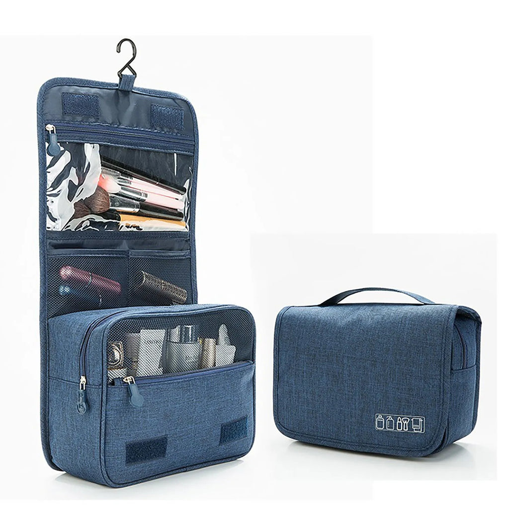 Travel hanging toiletry bag with four compartments and 360 swivel hook, water-resistant nylon, available in multiple colours