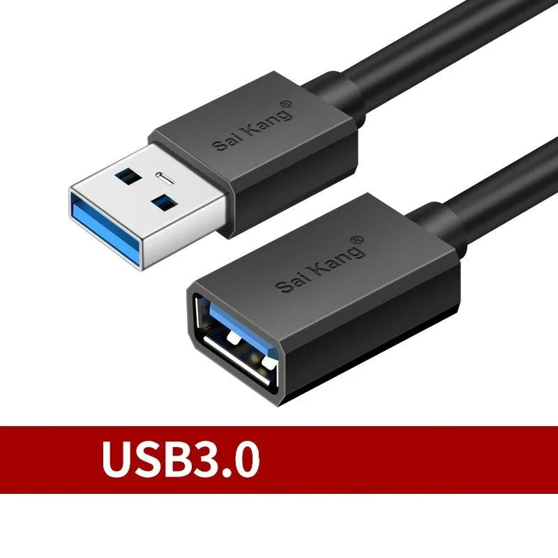 Black USB 3.0 and 2.0 male to female extension cable with double-layer shielding available in multiple lengths