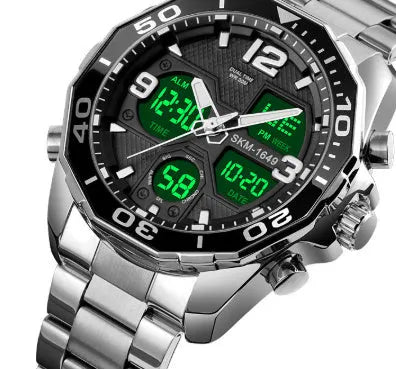 Southeast Asian spiral stainless steel men's watch with black dial and metal strap