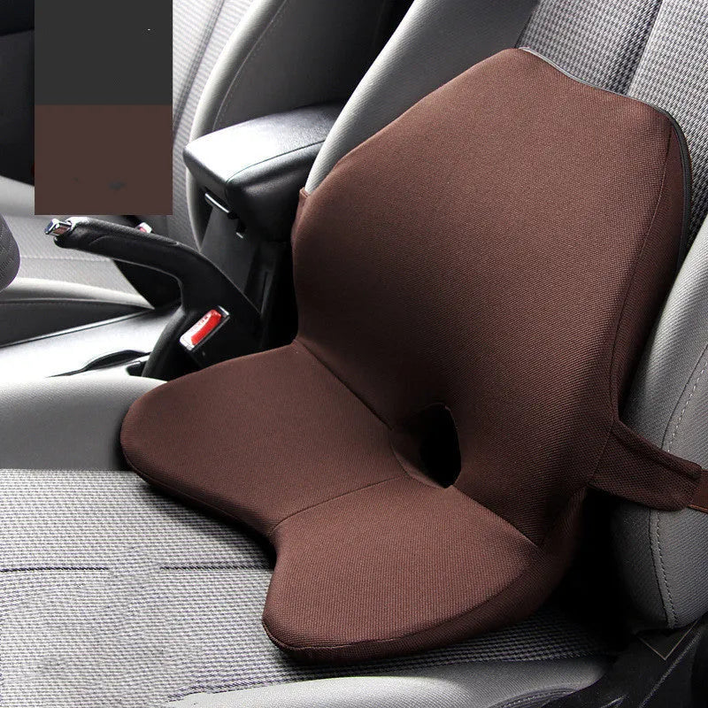 Car waist pad with memory cotton layer in beige colour showing lumbar support design
